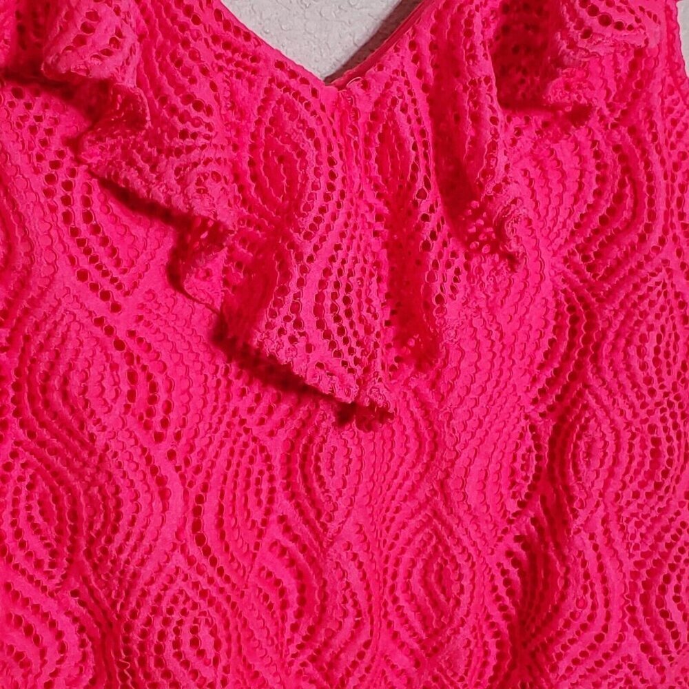 Lilly Pulitzer Alessa Romper Size Medium Crab Claw Coral Flowing Leaf Lace Pink - Picture 5 of 9